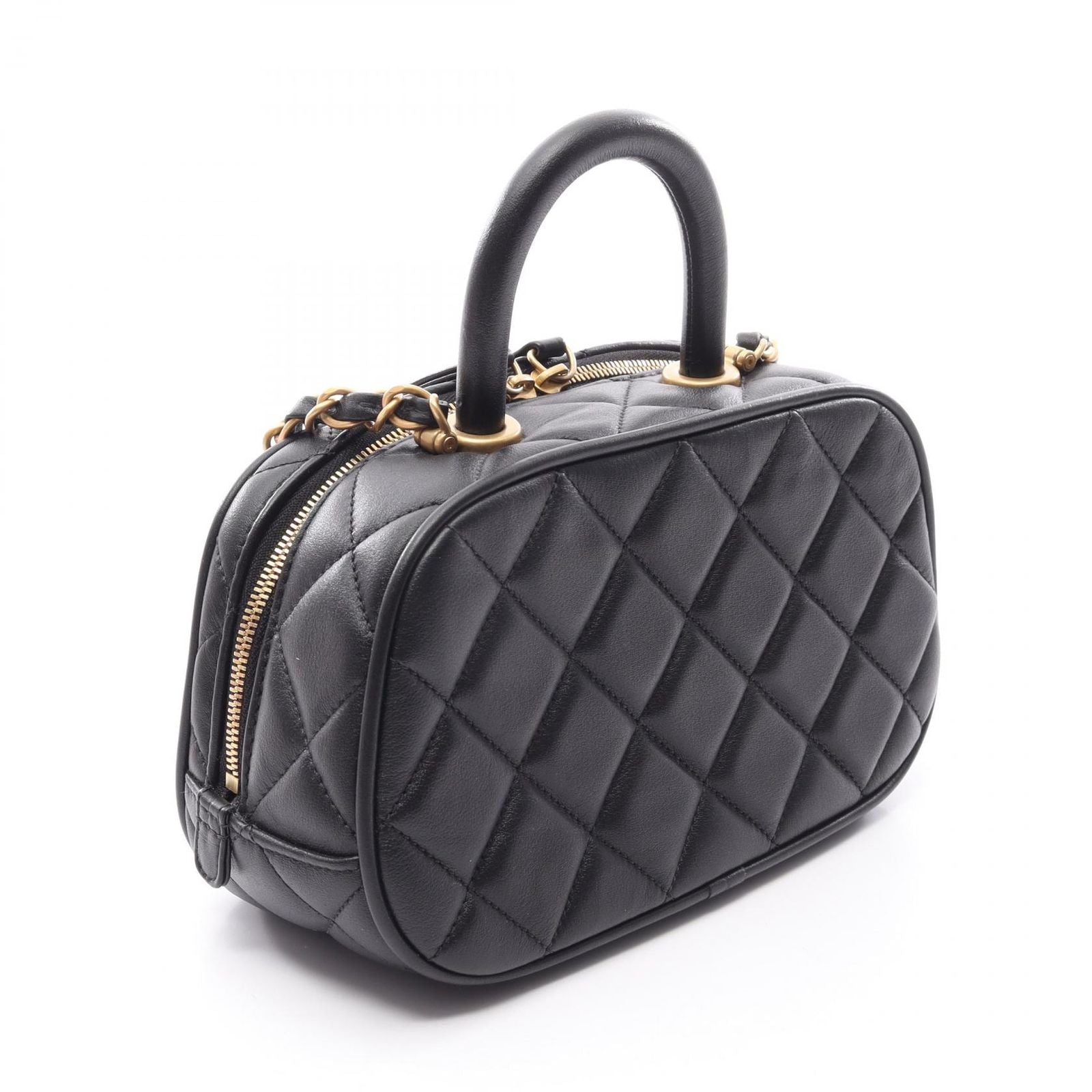 Chanel Shoulder Bag Quilted Mini Bowling 2-Way Black Lambskin — view 2