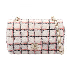 Chanel Shoulder Bag Mini Quilted 20 White Pink Black Fabric Leather Chain