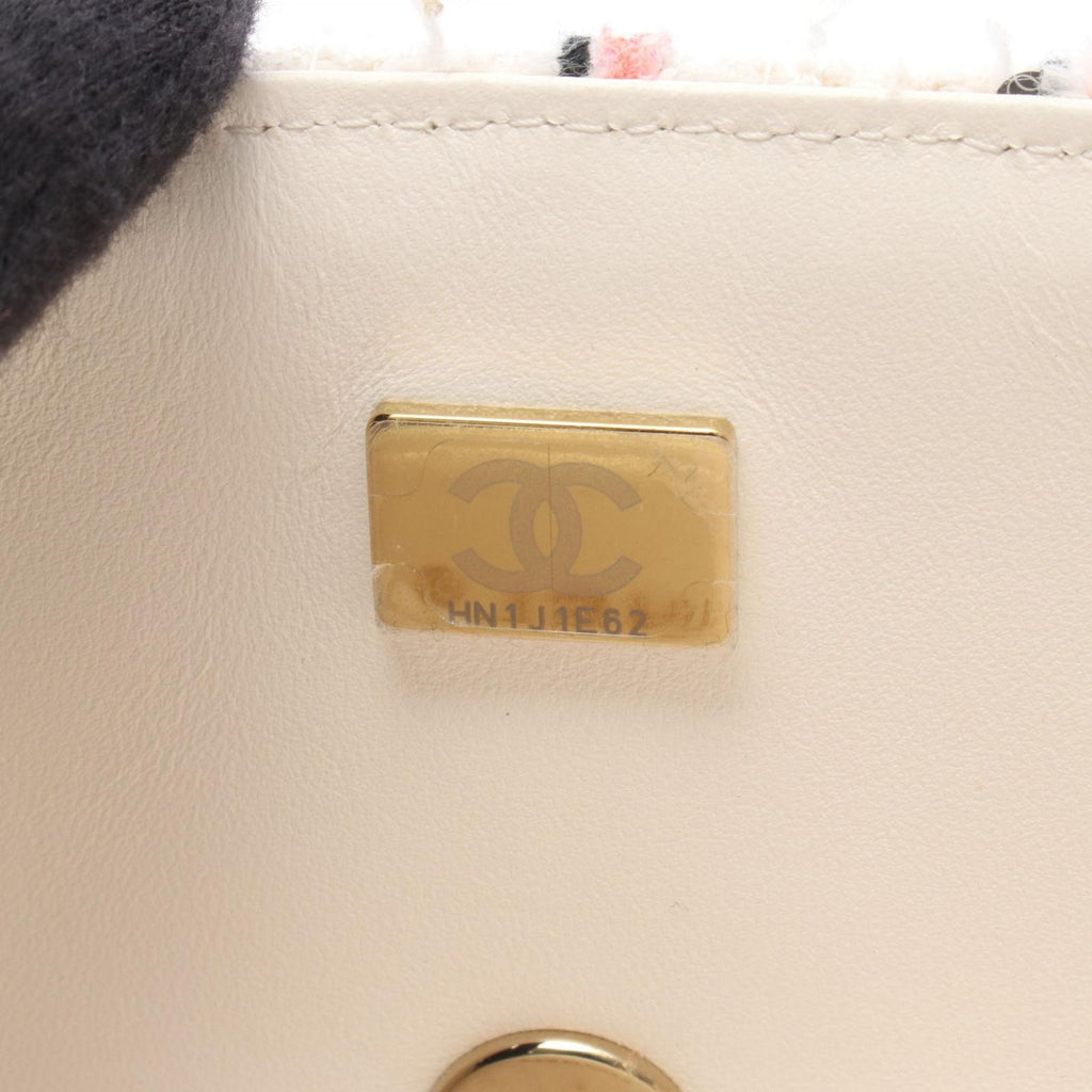 Chanel Shoulder Bag Mini Quilted 20 White Pink Black Fabric Leather Chain — view 5