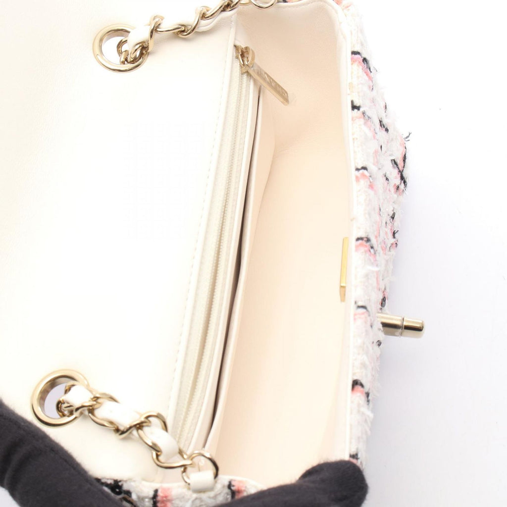 Chanel Shoulder Bag Mini Quilted 20 White Pink Black Fabric Leather Chain — view 3