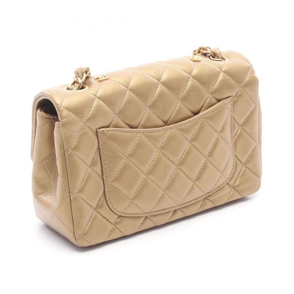 Chanel Shoulder Bag Mini Quilted 20 Gold Leather Mini Icon Charm Chain — view 2