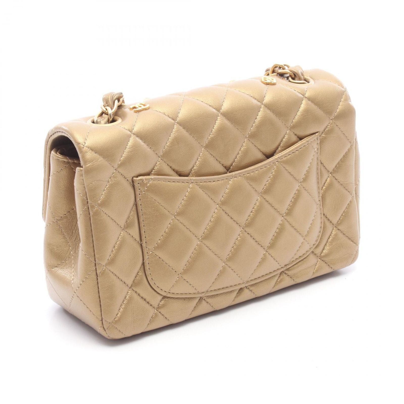 Chanel Shoulder Bag Mini Quilted 20 Gold Leather Mini Icon Charm Chain — view 2