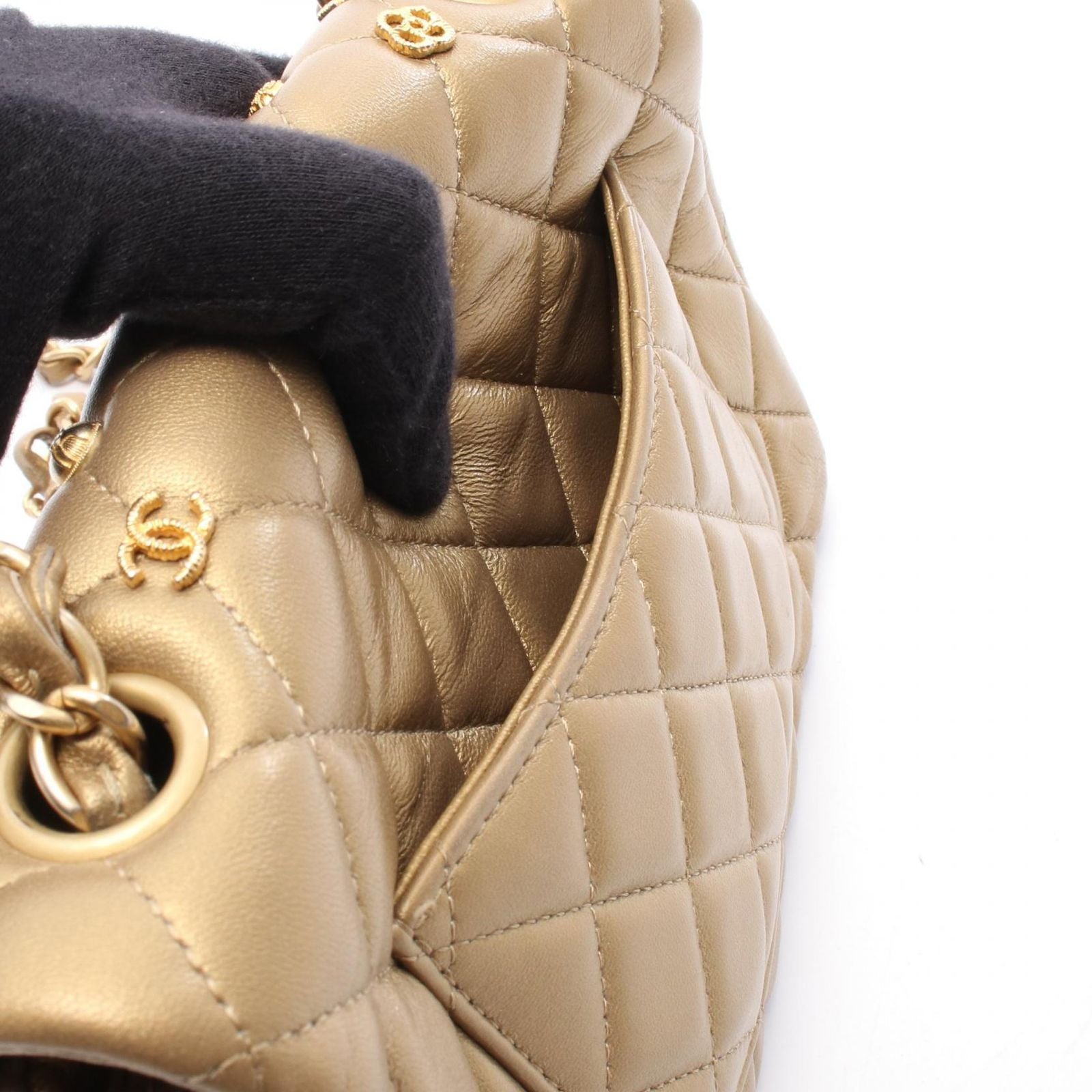 Chanel Shoulder Bag Mini Quilted 20 Gold Leather Mini Icon Charm Chain — view 6