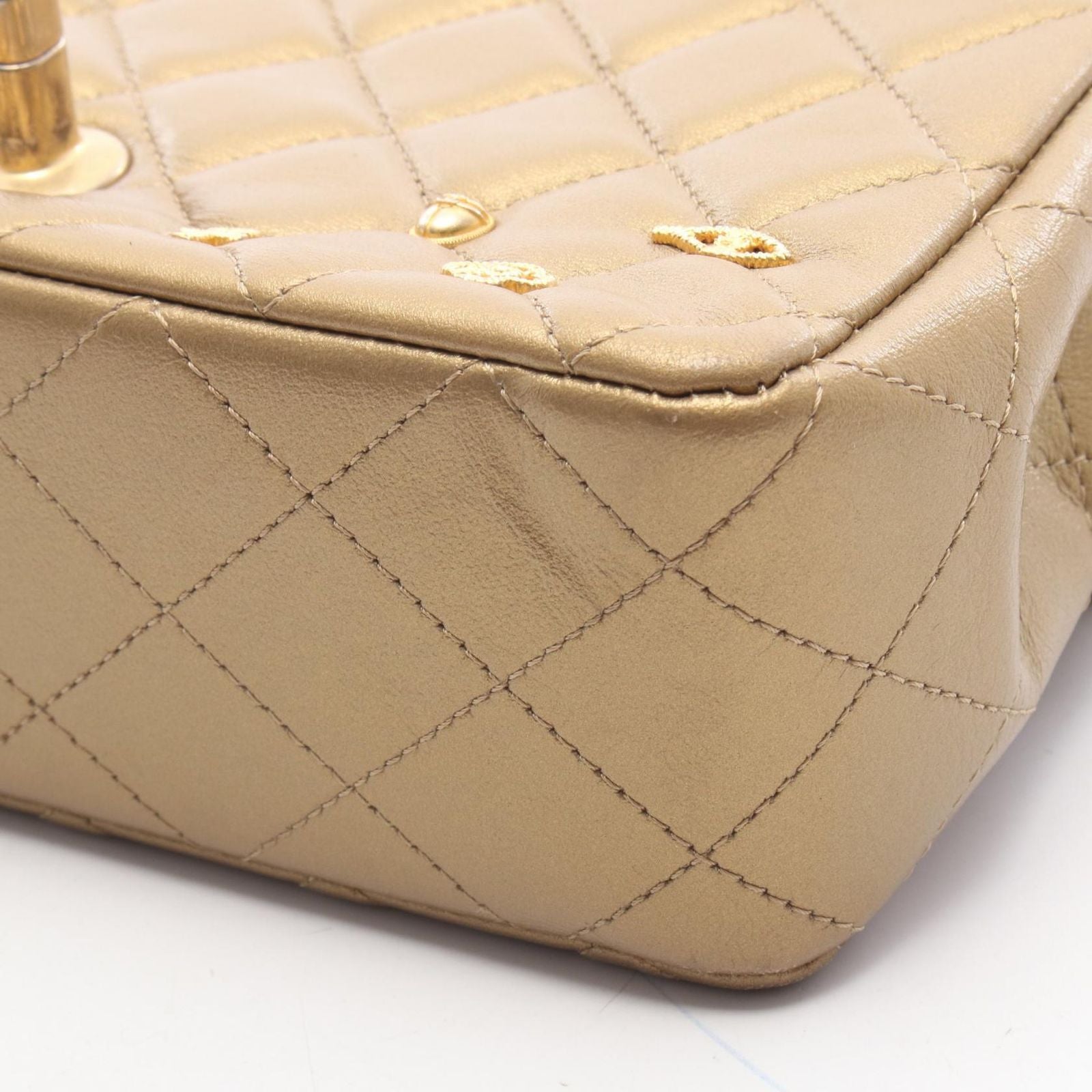 Chanel Shoulder Bag Mini Quilted 20 Gold Leather Mini Icon Charm Chain — view 8