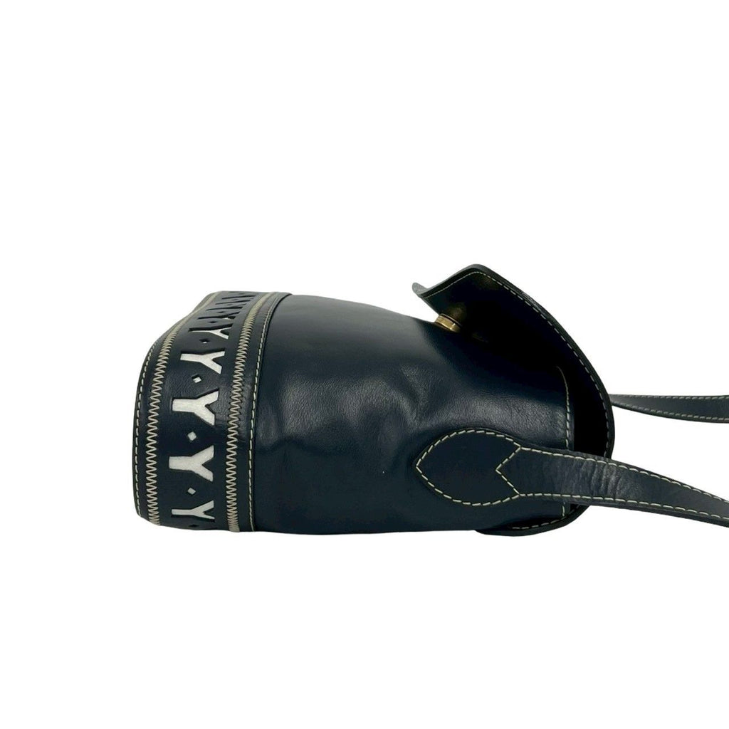 Saint Laurent Cutout Logo Charm Leather Shoulder Bag Navy — view 6