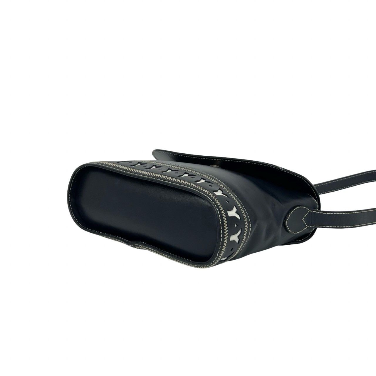 Saint Laurent Cutout Logo Charm Leather Shoulder Bag Navy — view 8