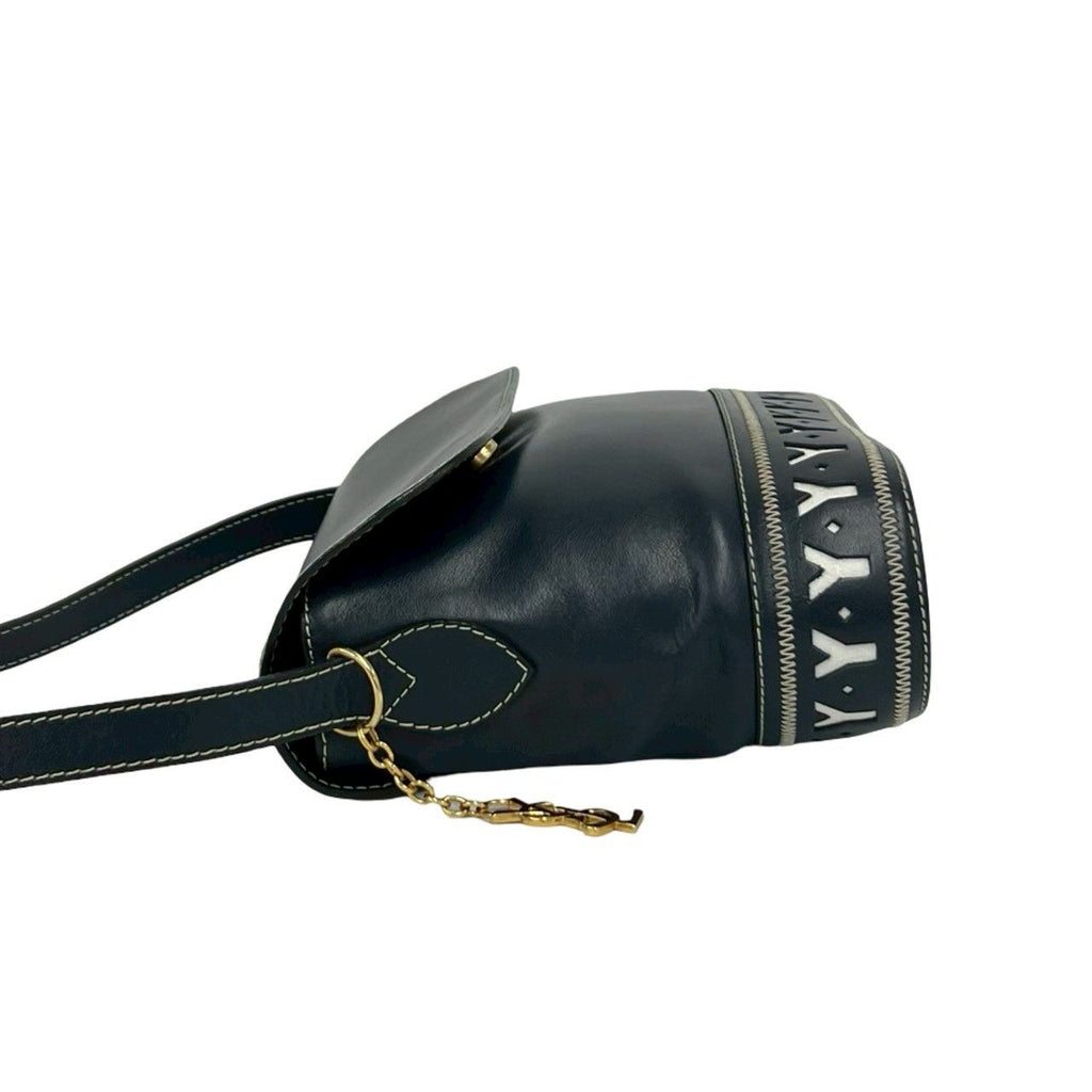 Saint Laurent Cutout Logo Charm Leather Shoulder Bag Navy — view 5