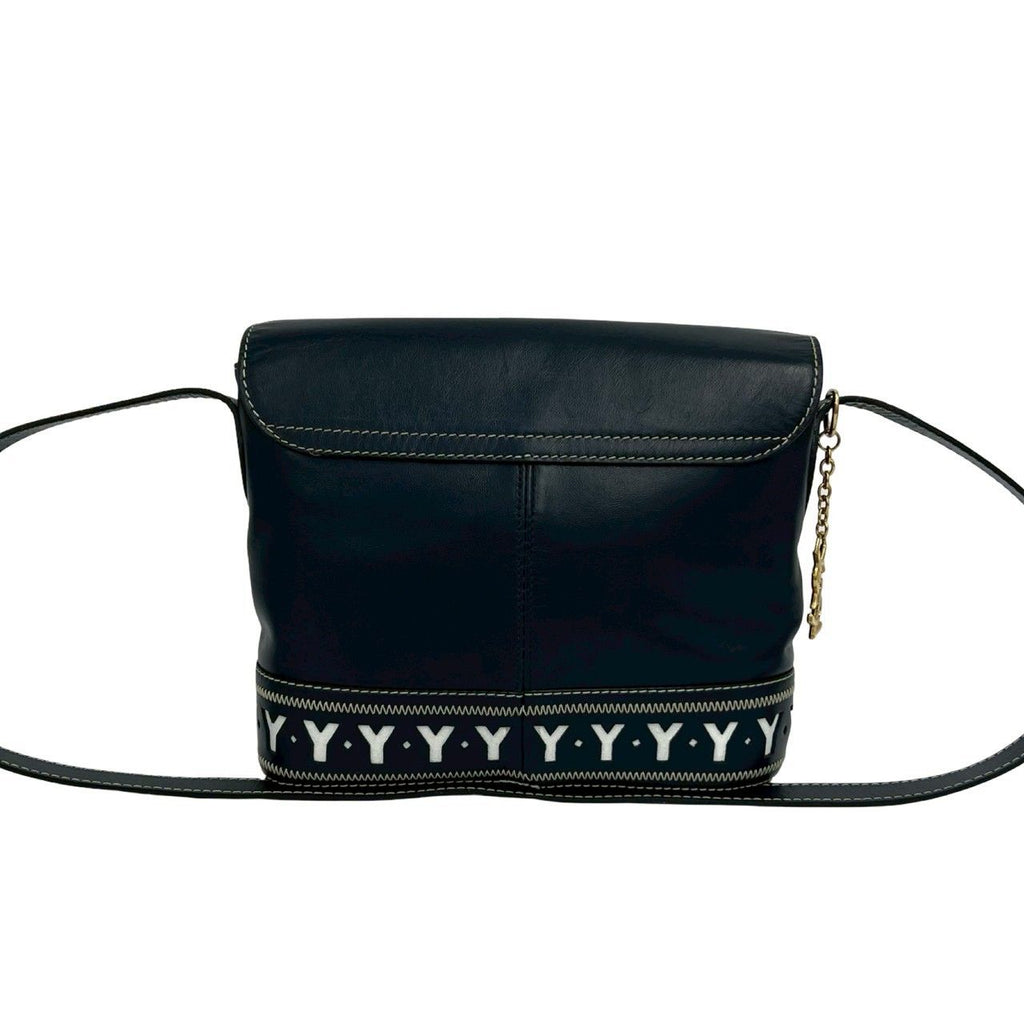 Saint Laurent Cutout Logo Charm Leather Shoulder Bag Navy — view 3