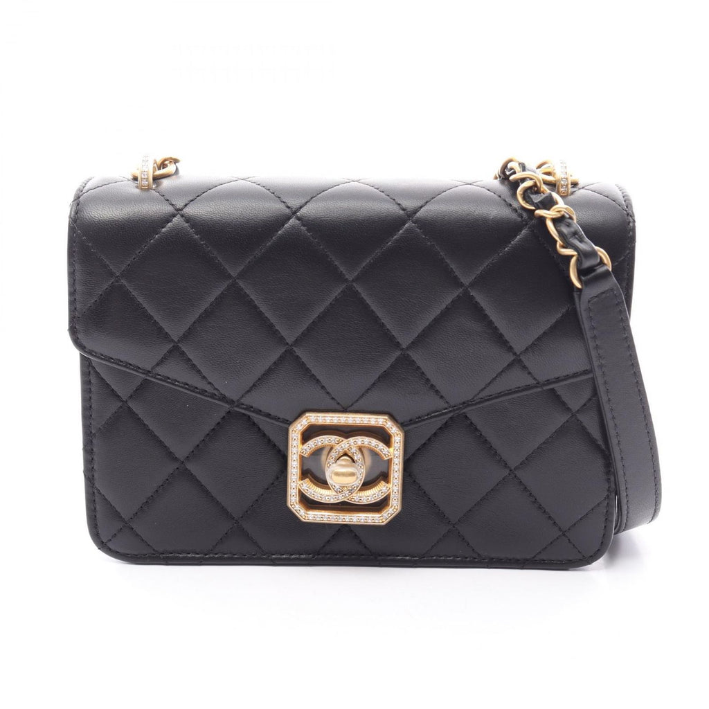 Chanel Shoulder Bag Quilted Black Lambskin Mini Chain