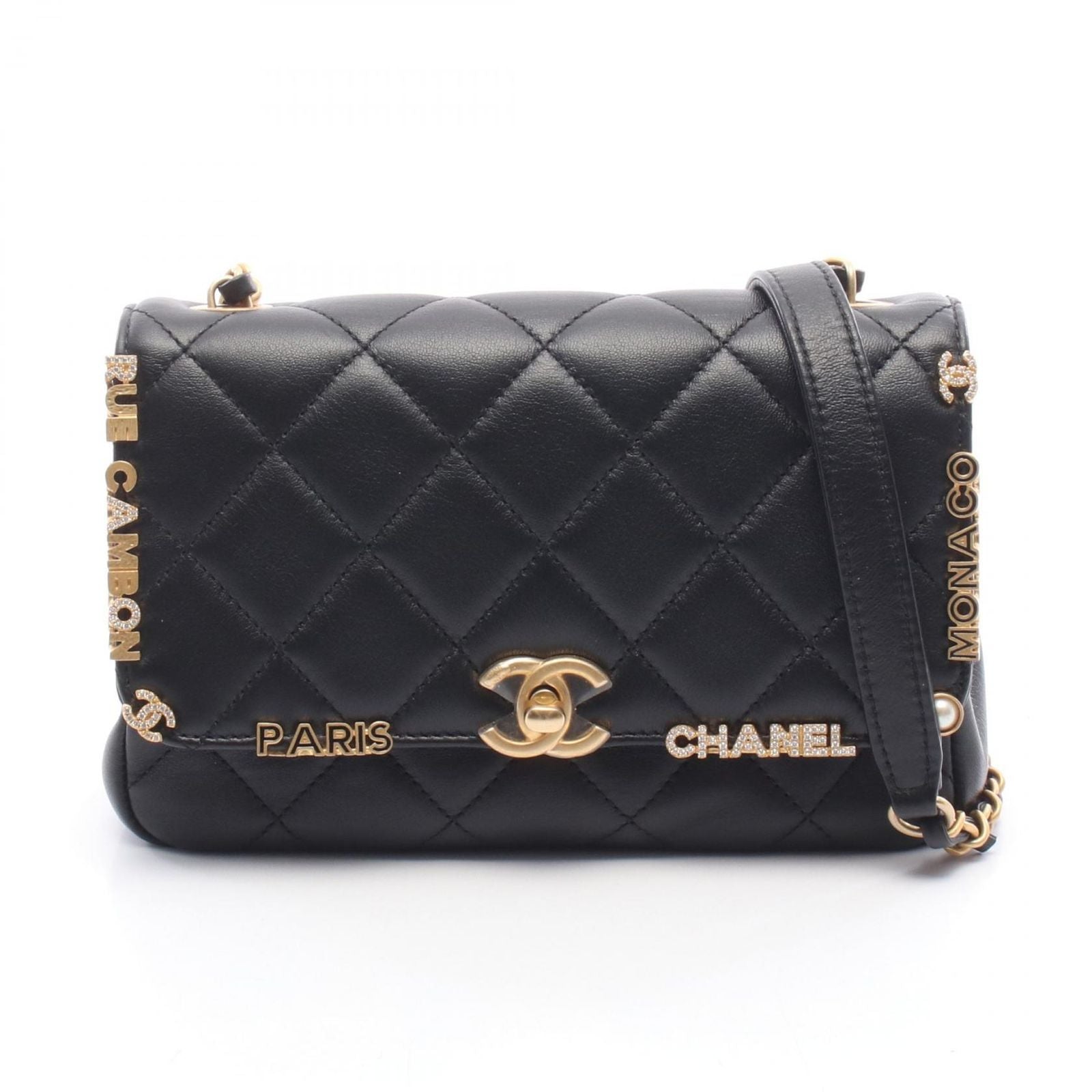 Chanel Shoulder Bag Mini Flap Quilted Black Lambskin Small Chain