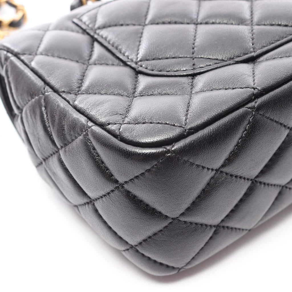 Chanel Shoulder Bag Quilted Top Handle 2-Way Black Lambskin Chain — view 8