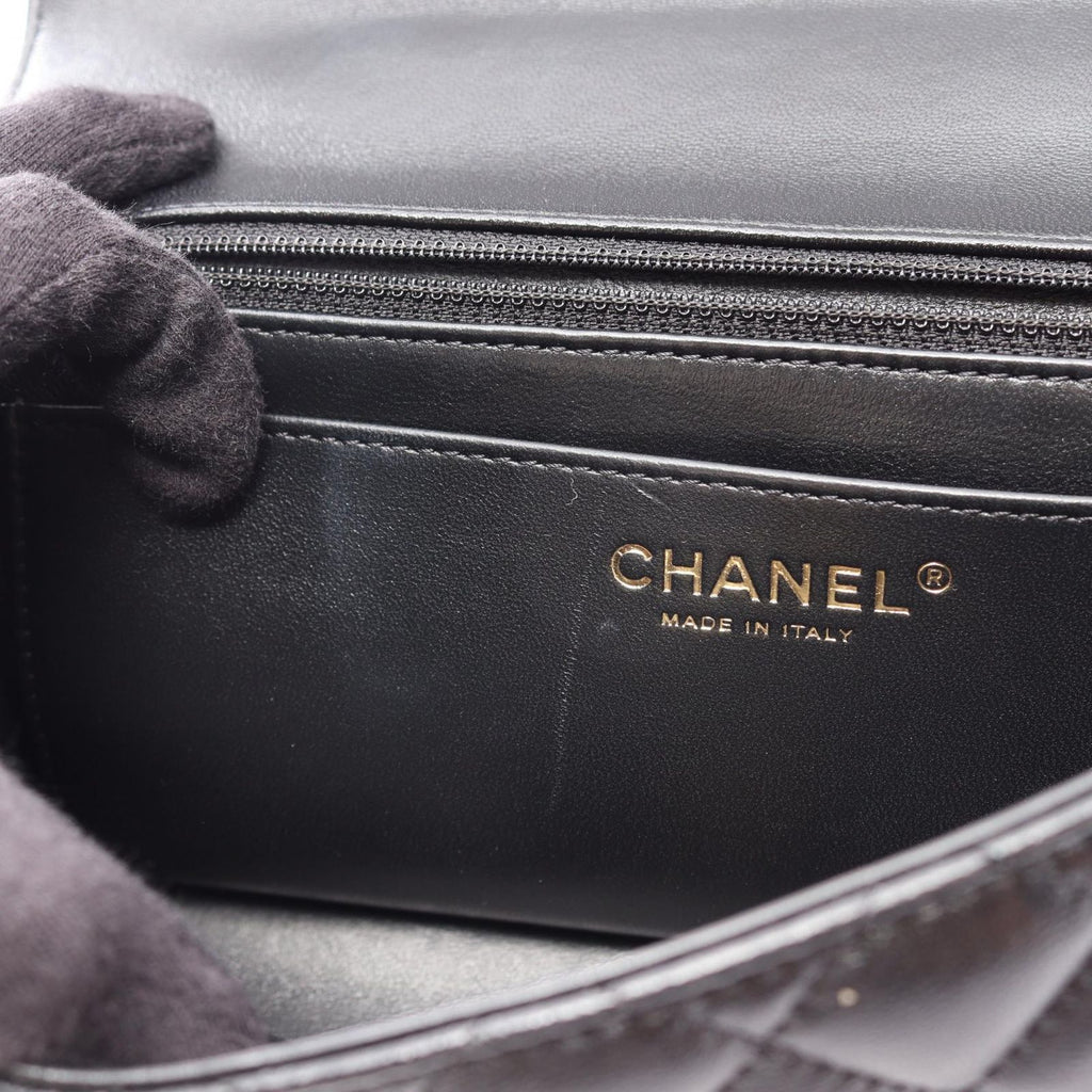 Chanel Shoulder Bag Quilted Top Handle 2-Way Black Lambskin Chain — view 6