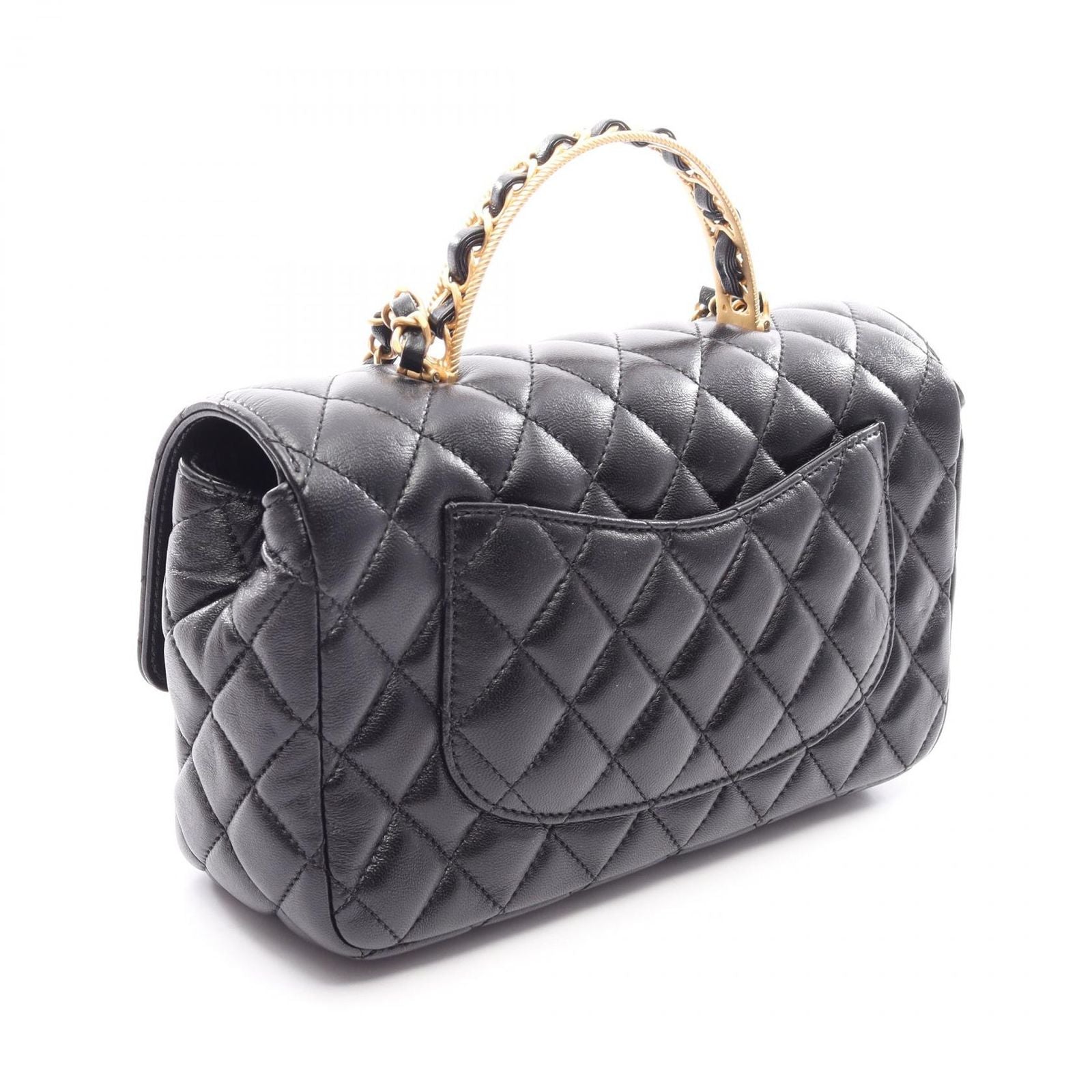 Chanel Shoulder Bag Quilted Top Handle 2-Way Black Lambskin Chain — view 2