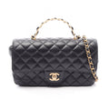 Chanel Shoulder Bag Quilted Top Handle 2-Way Black Lambskin Chain