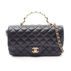 Chanel Shoulder Bag Quilted Top Handle 2-Way Black Lambskin Chain