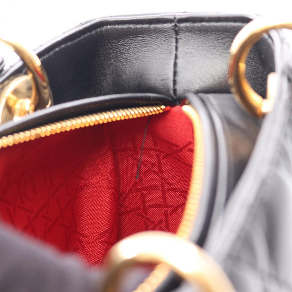 Dior Handbag Lady Dior Cannage 2-Way Black Leather Tote — view 5