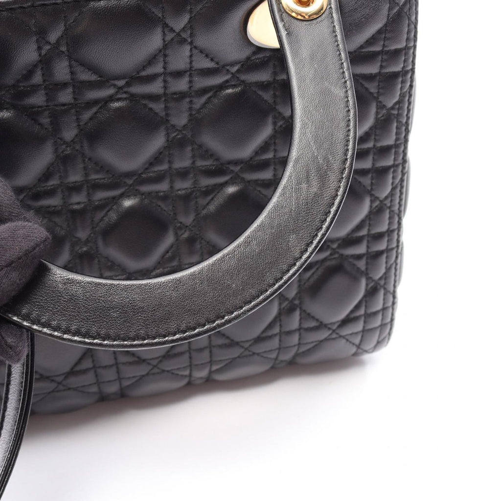 Dior Handbag Lady Dior Cannage 2-Way Black Leather Tote — view 8
