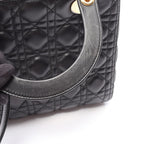 Dior Handbag Lady Dior Cannage 2-Way Black Leather Tote — view 8