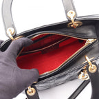 Dior Handbag Lady Dior Cannage 2-Way Black Leather Tote — view 3