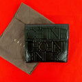 Celine Logo Embossed Leather Trifold Wallet Mini Coin Purse Card Case Black