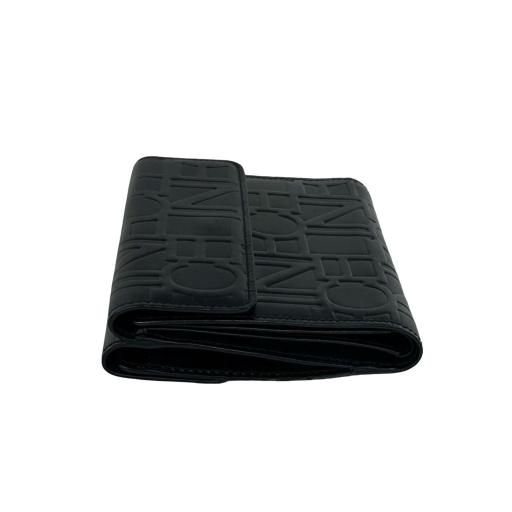 Celine Logo Embossed Leather Trifold Wallet Mini Coin Purse Card Case Black — view 4