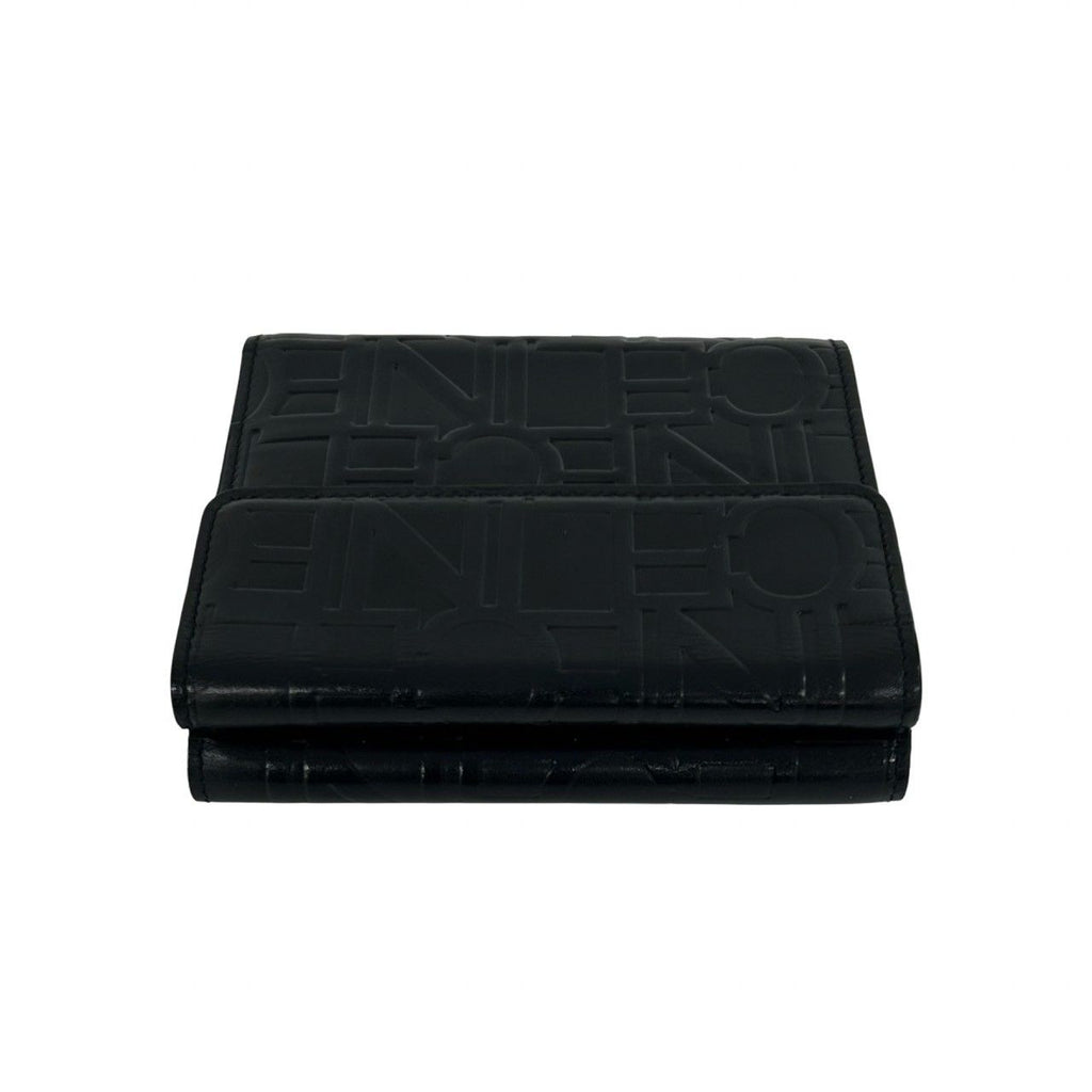 Celine Logo Embossed Leather Trifold Wallet Mini Coin Purse Card Case Black — view 3