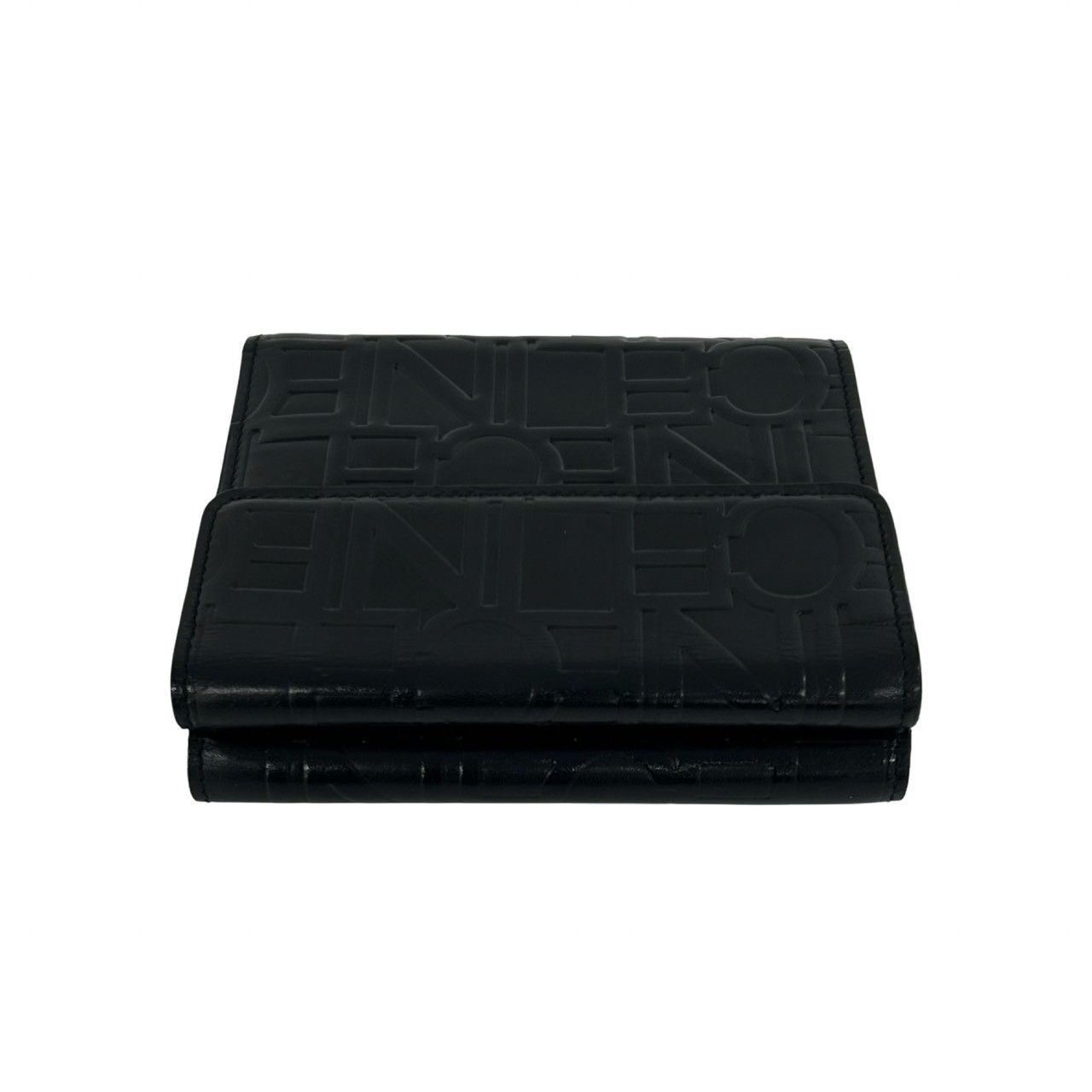 Celine Logo Embossed Leather Trifold Wallet Mini Coin Purse Card Case Black — view 3
