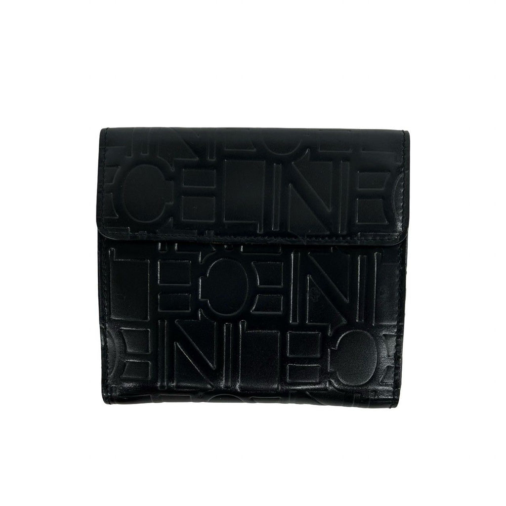 Celine Logo Embossed Leather Trifold Wallet Mini Coin Purse Card Case Black — view 2