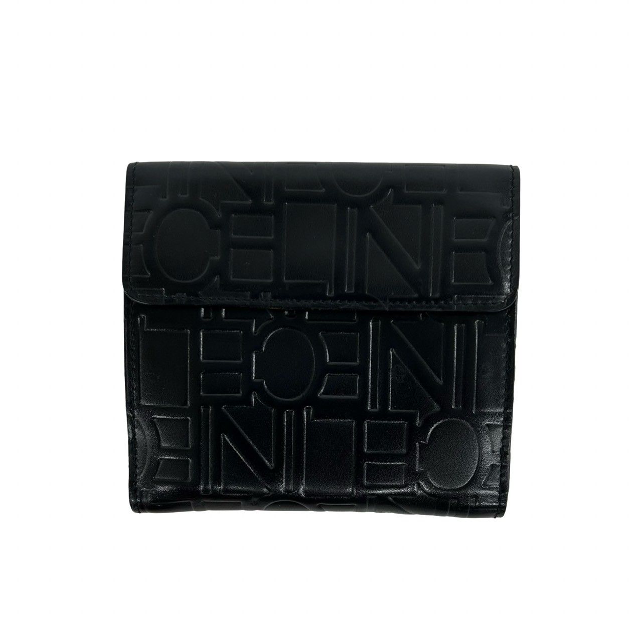 Celine Logo Embossed Leather Trifold Wallet Mini Coin Purse Card Case Black — view 2