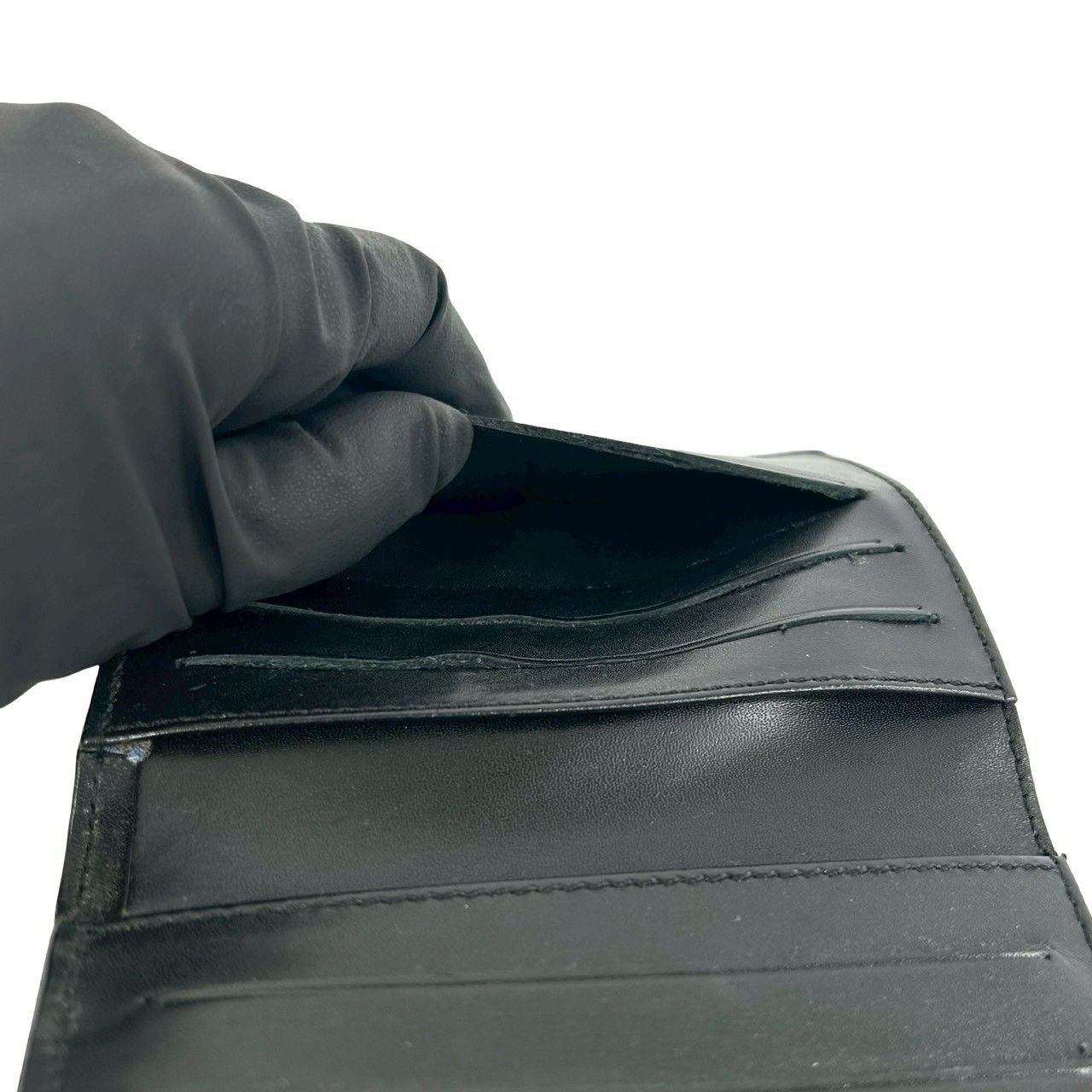 Celine Logo Embossed Leather Trifold Wallet Mini Coin Purse Card Case Black — view 9