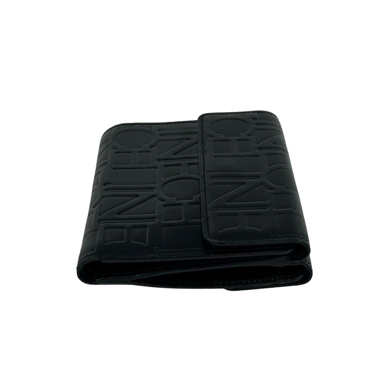 Celine Logo Embossed Leather Trifold Wallet Mini Coin Purse Card Case Black — view 5