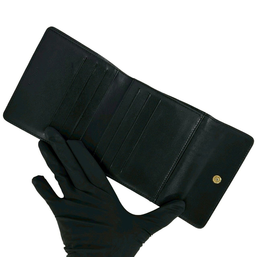 Celine Logo Embossed Leather Trifold Wallet Mini Coin Purse Card Case Black — view 7