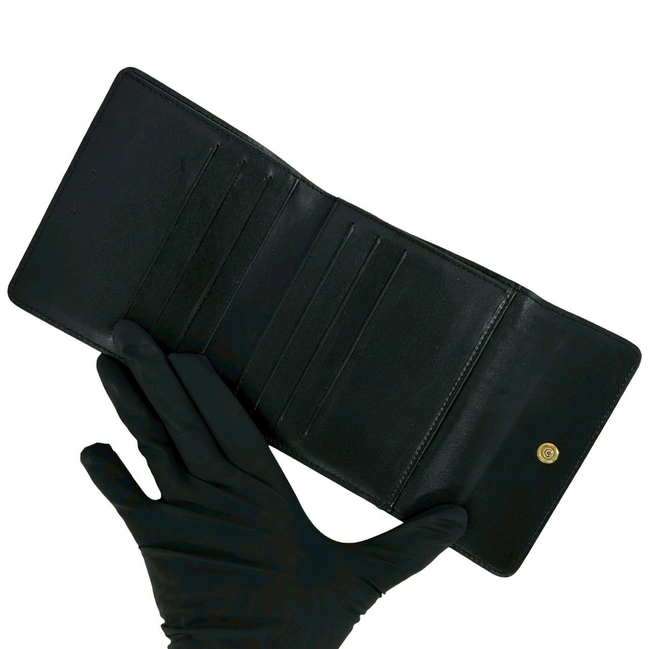 Celine Logo Embossed Leather Trifold Wallet Mini Coin Purse Card Case Black — view 7