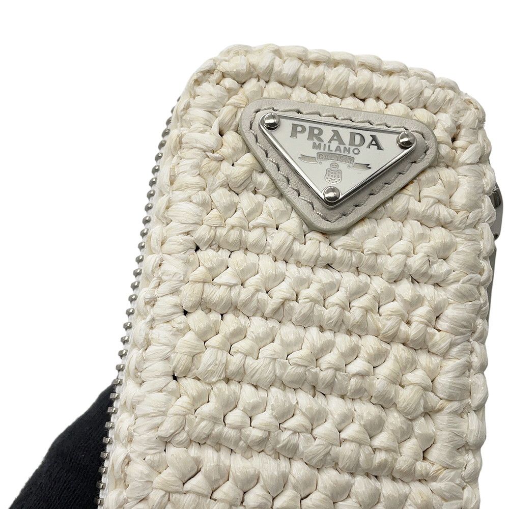 Prada Shoulder Bag Triangle Raffia White — view 9