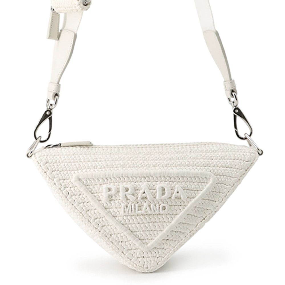 Prada Shoulder Bag Triangle Raffia White