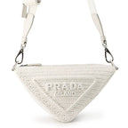 Prada Shoulder Bag Triangle Raffia White