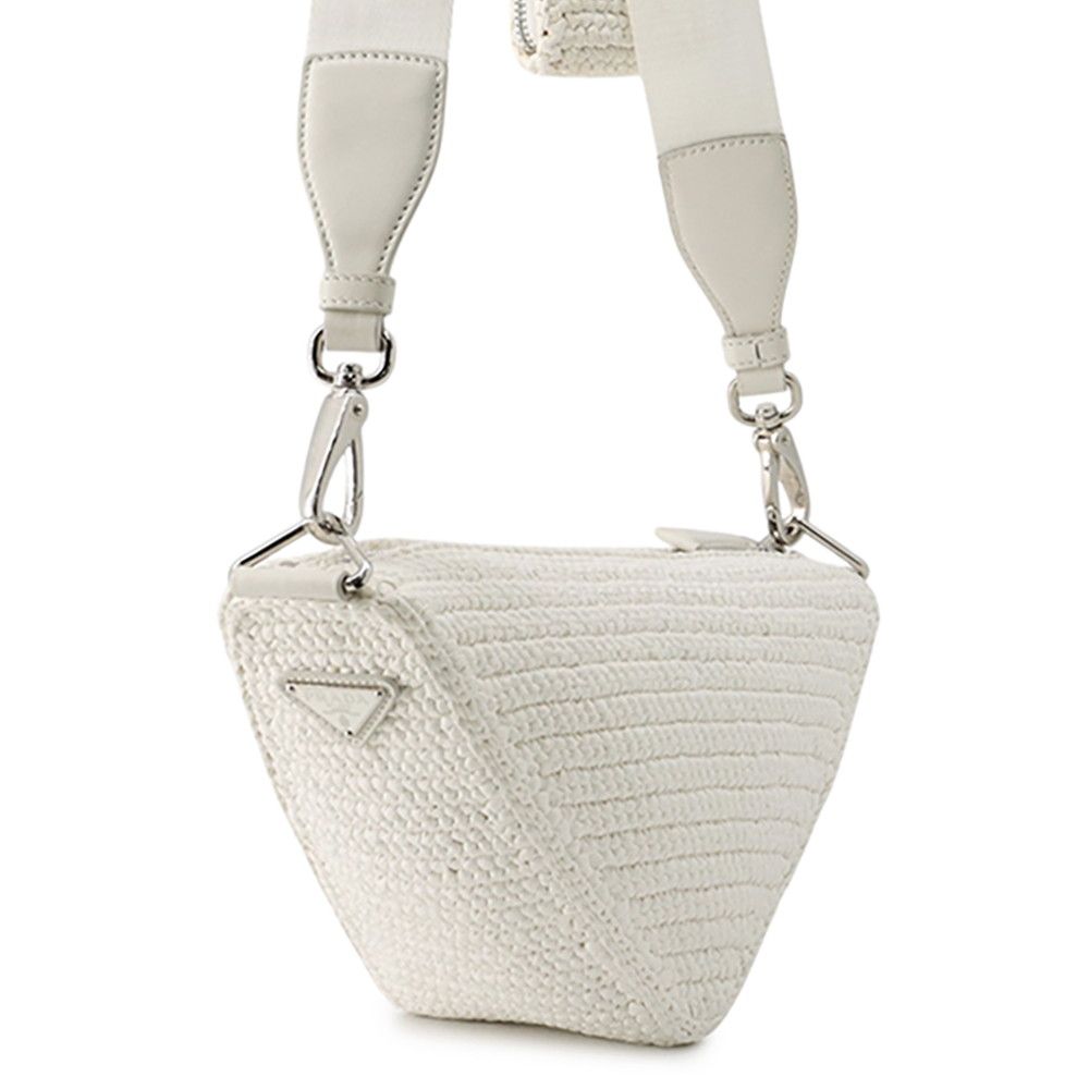 Prada Shoulder Bag Triangle Raffia White — view 3