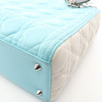 Dior Handbag Lady Dior Cannage Light Blue Ivory Green Leather Tote — view 5