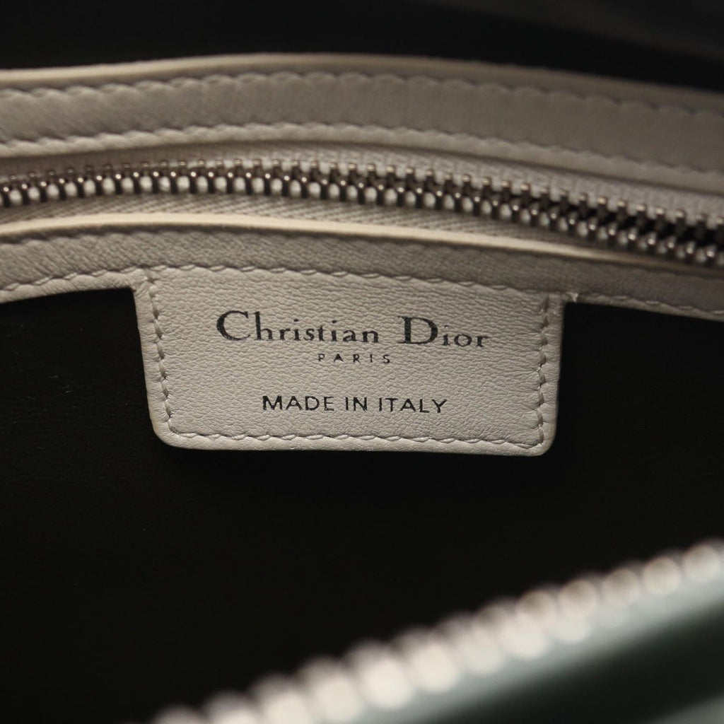 Dior Handbag Lady Dior Cannage Light Blue Ivory Green Leather Tote — view 4