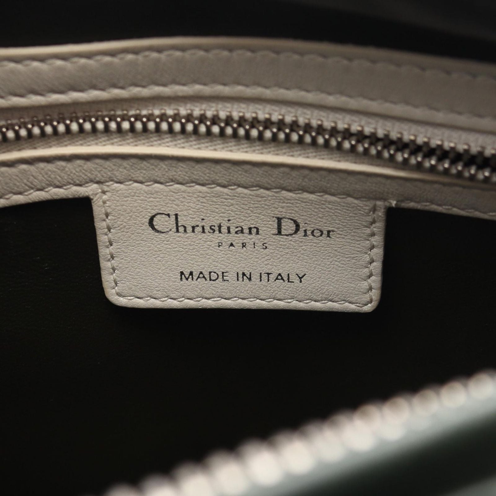 Dior Handbag Lady Dior Cannage Light Blue Ivory Green Leather Tote — view 4