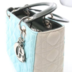 Dior Handbag Lady Dior Cannage Light Blue Ivory Green Leather Tote — view 6