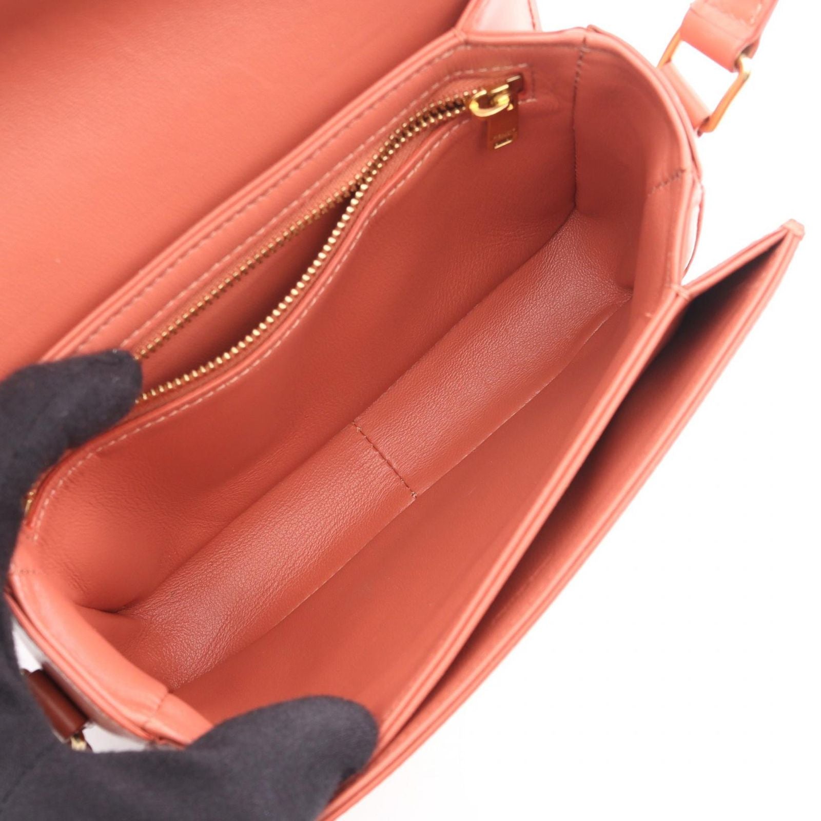 Celine Shoulder Bag Teen Triomphe Coral Orange Leather — view 3