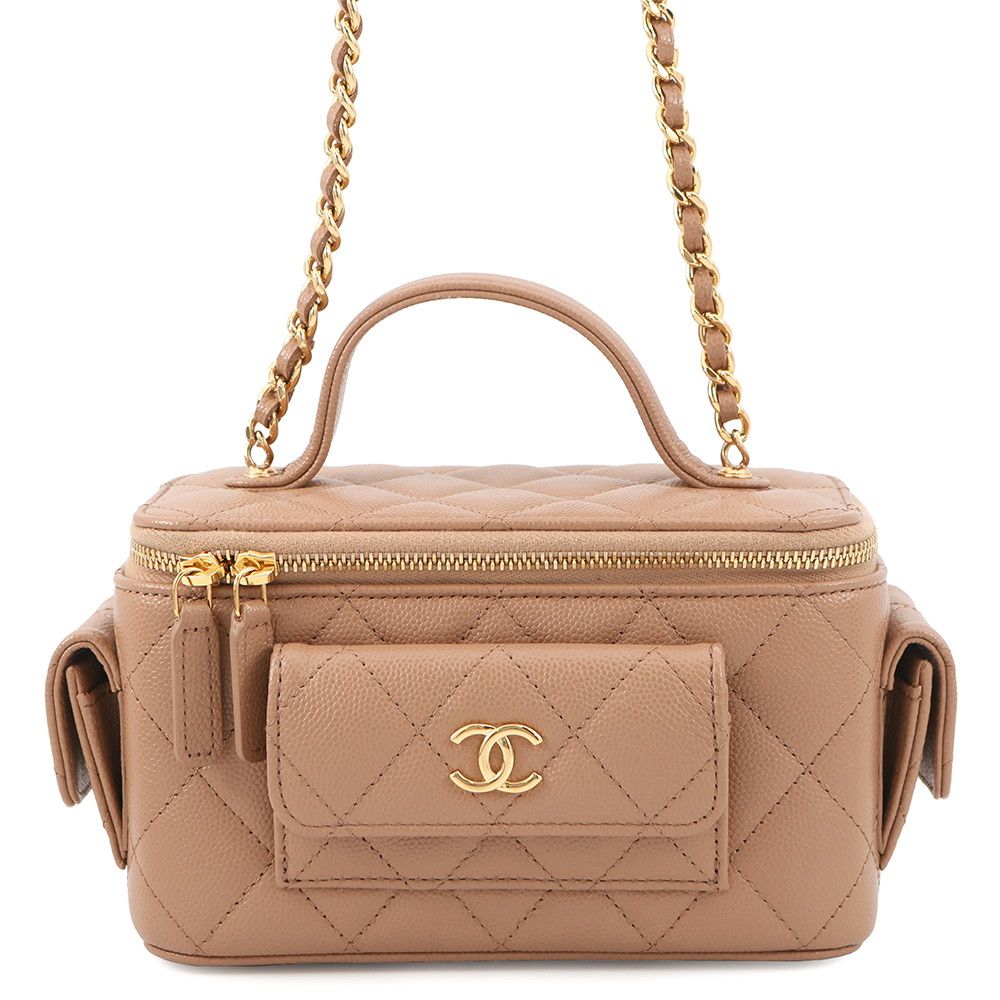 Chanel Chain Shoulder Bag Quilted CC Logo Vanity Caviar Leather