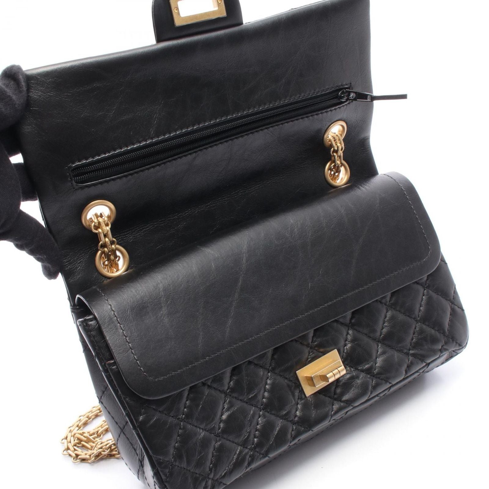 Chanel Shoulder Bag 2.55 Quilted Mademoiselle Chain Black Calf Double Flap — view 7
