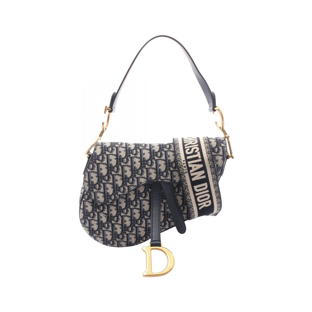 Dior Handbag Saddle Oblique 2-Way Navy Canvas Leather