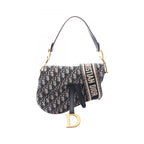 Dior Handbag Saddle Oblique 2-Way Navy Canvas Leather