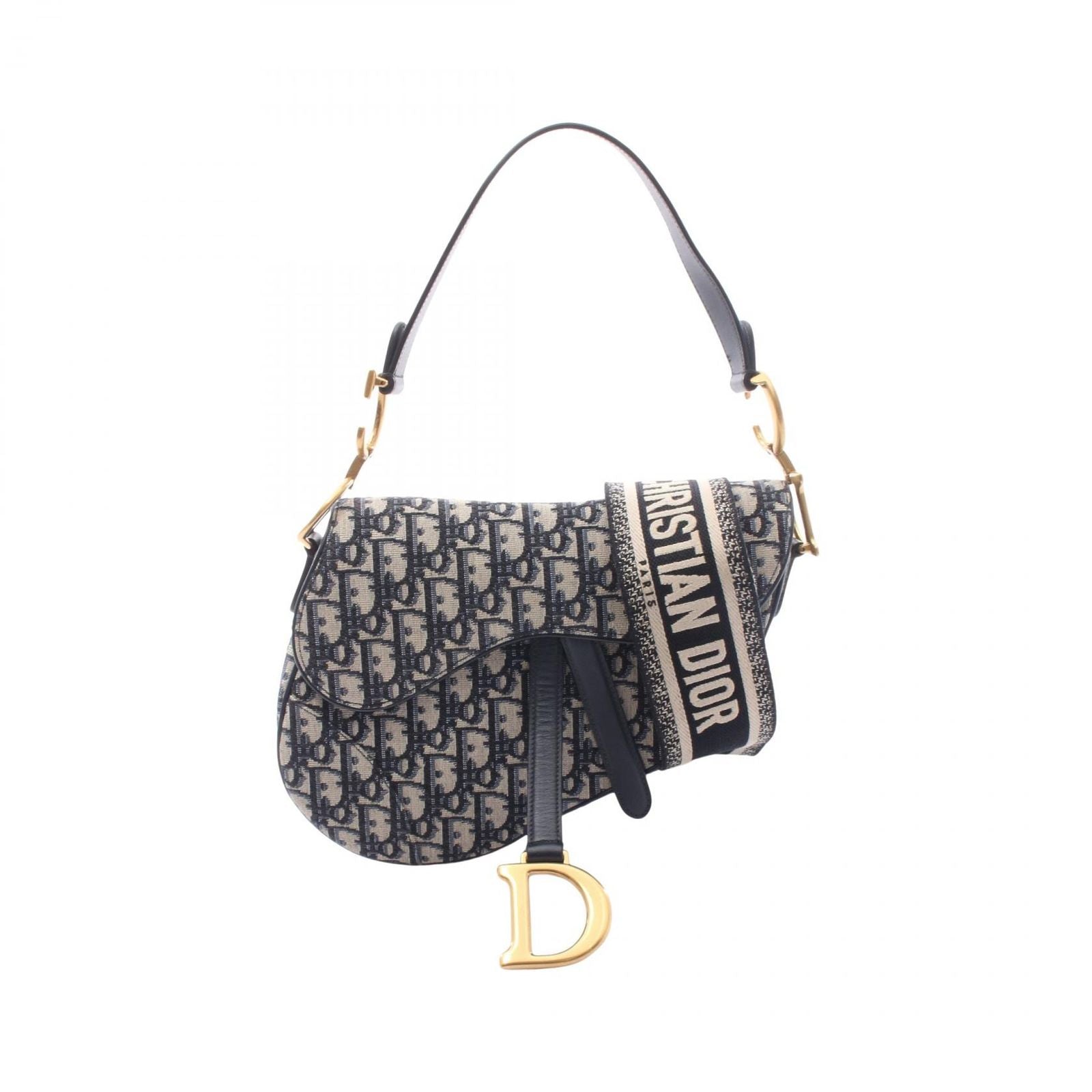 Dior Handbag Saddle Oblique 2-Way Navy Canvas Leather