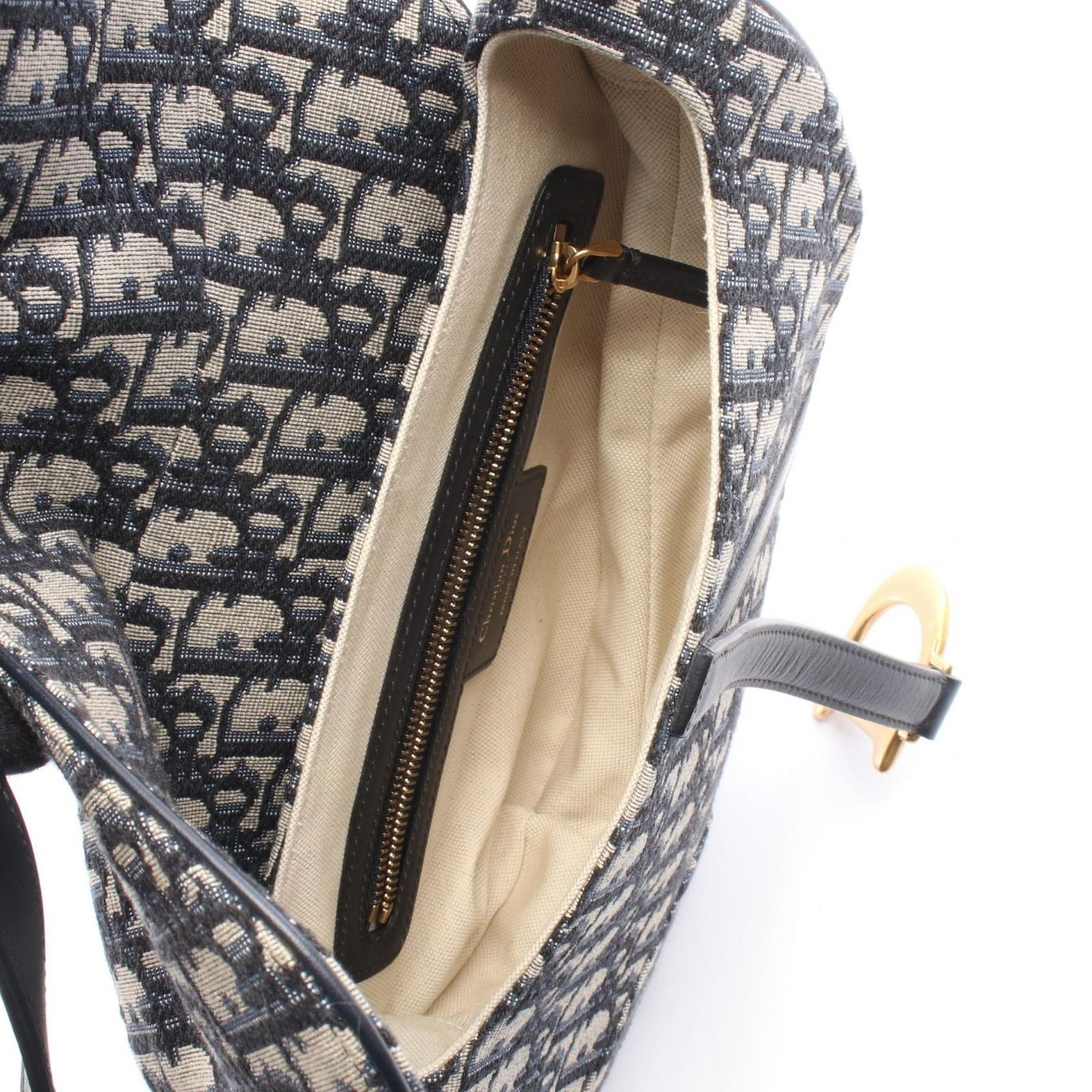 Dior Handbag Saddle Oblique 2-Way Navy Canvas Leather — view 3