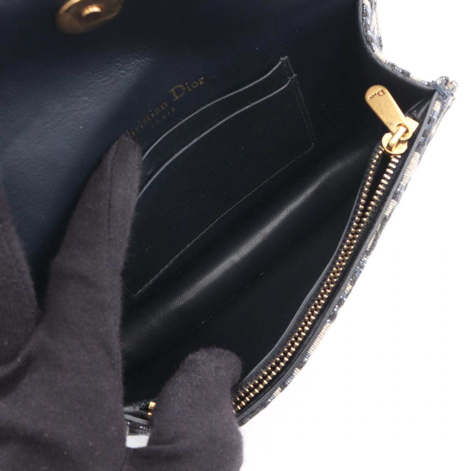 Dior Waist Bag Saddle Oblique Jacquard Navy Canvas Leather — view 3