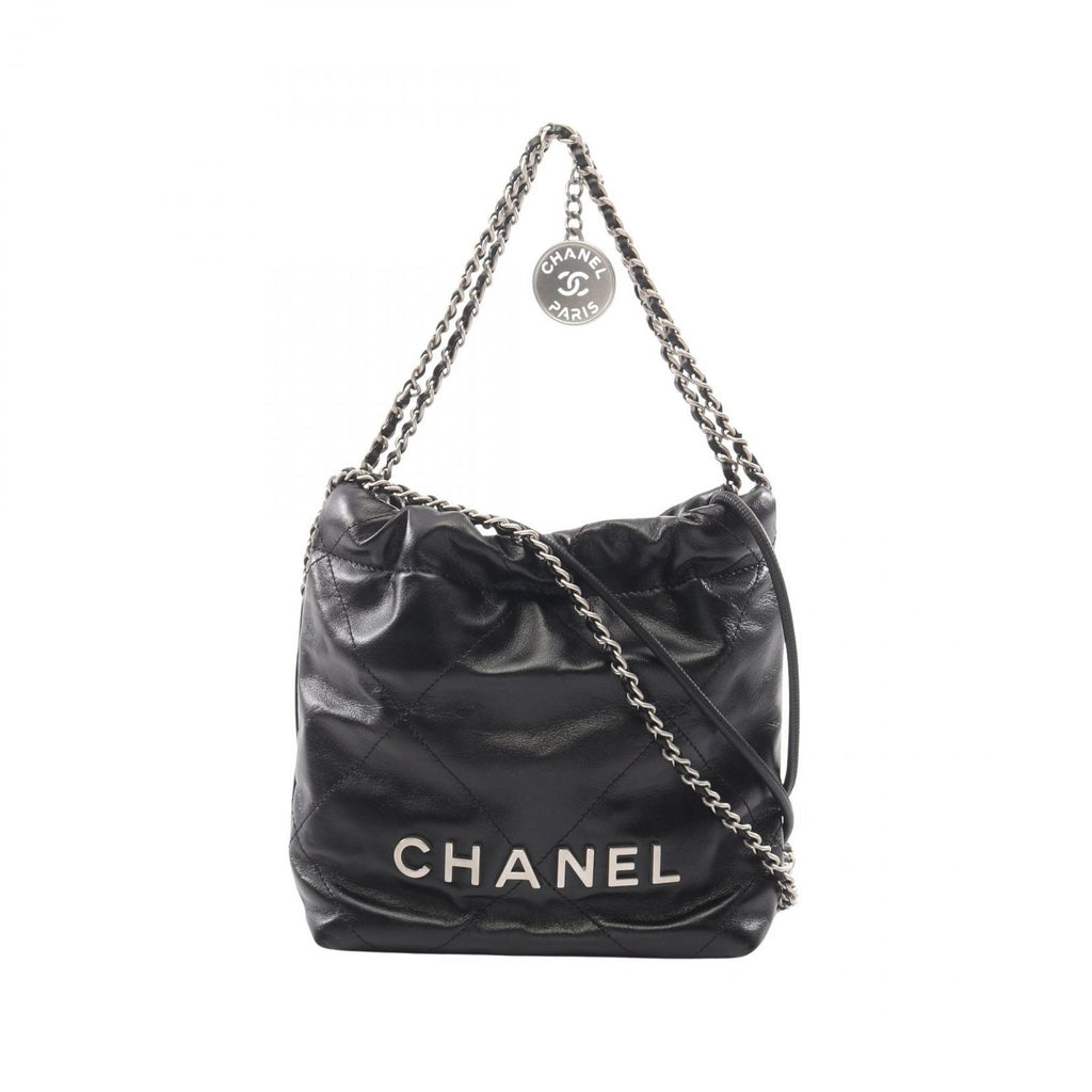Chanel Shoulder Bag 22 Mini 2-Way Black Leather 22 Quilted Chain